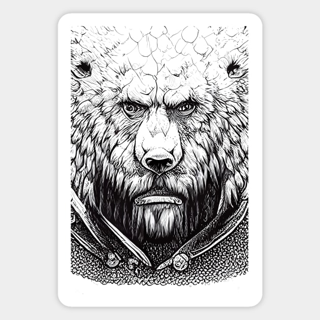 Bear Grizzly Wild Nature Illustration Line Epic Illustration Line Art Magnet by Cubebox